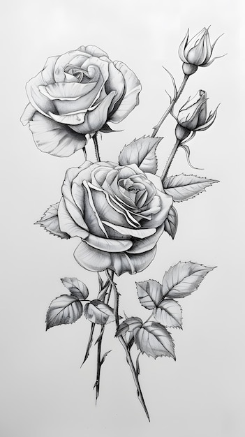 Photo minimalistic roses design black ink sketch