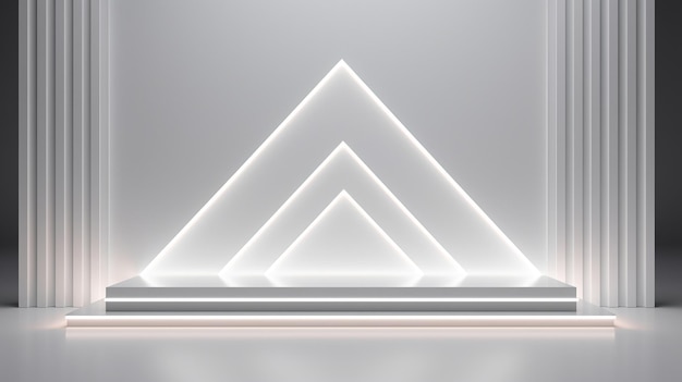 A minimalistic scene of geometric step podium technology display with neon lamp