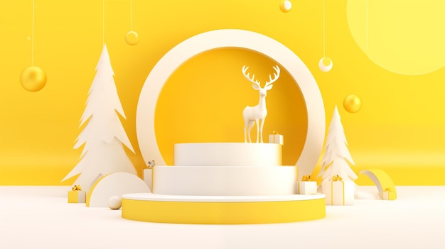 A minimalistic scene of yellow podium display for Christmas