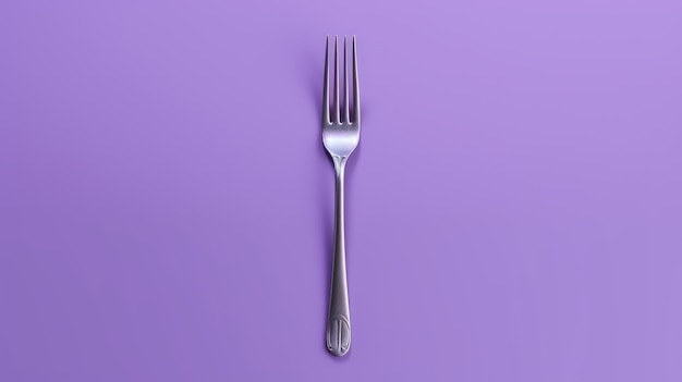 Minimalistic Silver Fork On Purple Background For Design Concept