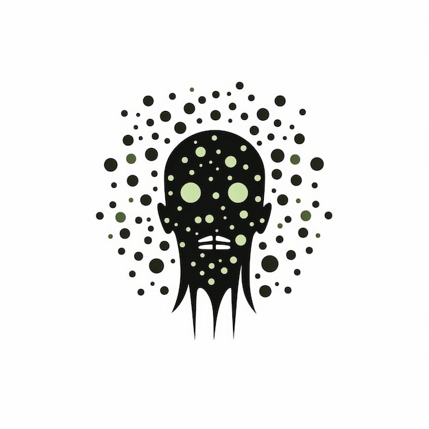 Photo minimalistic solarpunk skull with green dots monochromatic graphic design