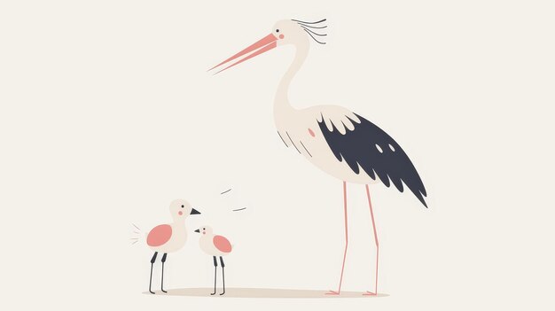 Photo minimalistic stork and baby illustration with light and bright design on white isolated background