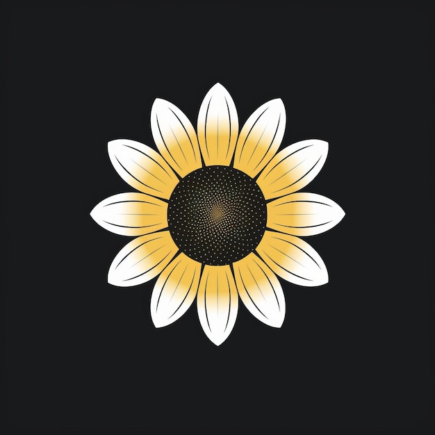 Minimalistic Sunflower Vector Logo On Black Background