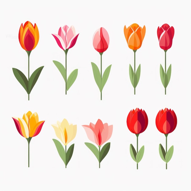 Photo minimalistic tulip set vector svg flat animation asset