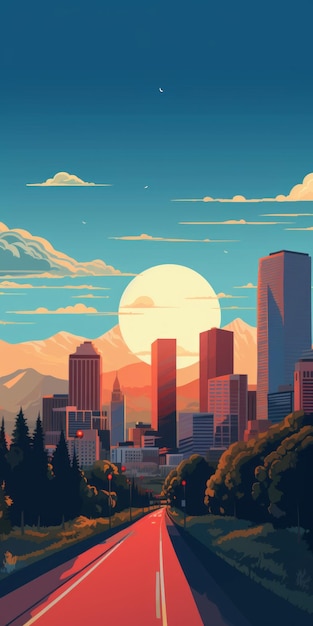 Minimalistic Vector Art Of Denver39s Sunny Day