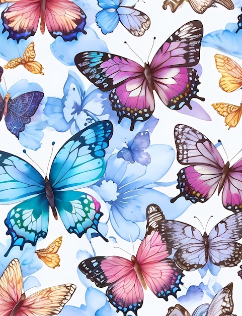 Minimalistic Watercolor Colorful Cute Butterfly Pattern Seamless Butterfly Pattern Illustration