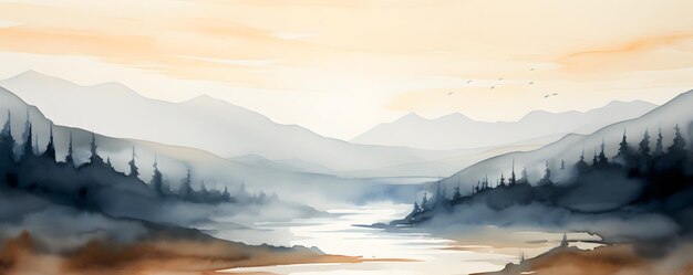 Minimalistic watercolor landscape background Simple watercolor landscape painting