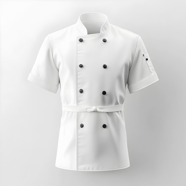 Photo a minimalistic white chef s jacket with buttoned collar and front closure in a classic 3d fashion design mockup