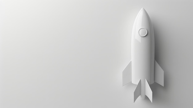 Photo minimalistic white rocket model on a clean white background symbolizing innovation technology and