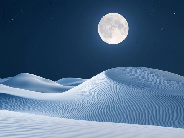 Photo minimalistic white sand dunes desert landscape under full moon night sky 3d illustration