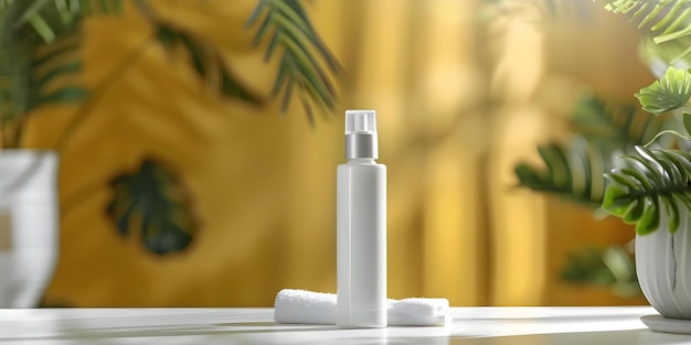 Minimalistic white skincare bottle on clean white tabletop for product presentation Concept Product Photography Skincare Products Minimalistic Design Clean Background Bright Lighting