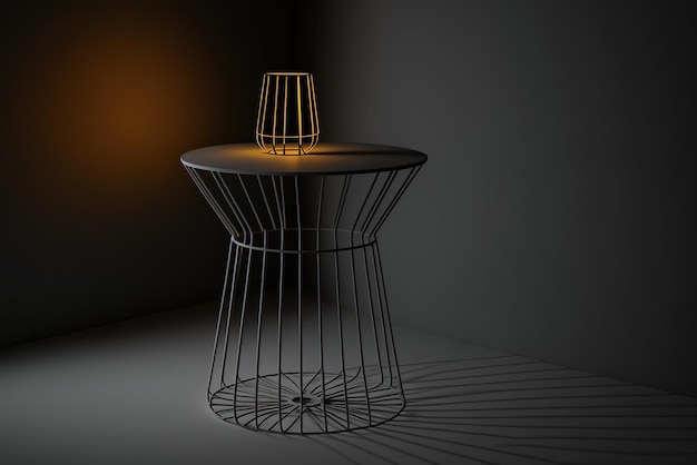 Minimalistic wire table against empty wall