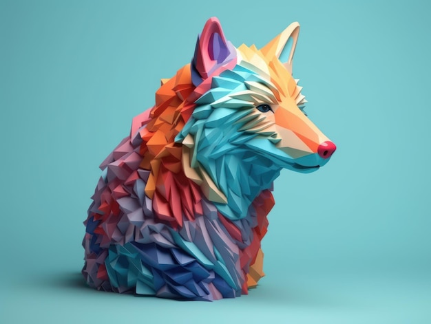 Minimalistic Wolf made of colorful origami paper Created with Generative AI technology