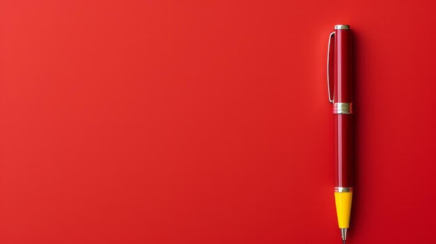 Photo minimalistic yellow pen on red background advertising art