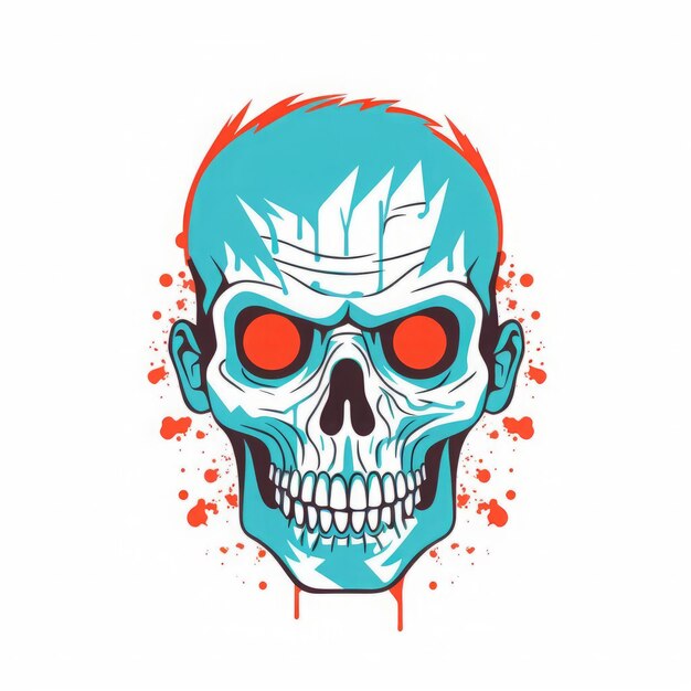 Photo minimalistic zombie icon with blue and red eyes on white background