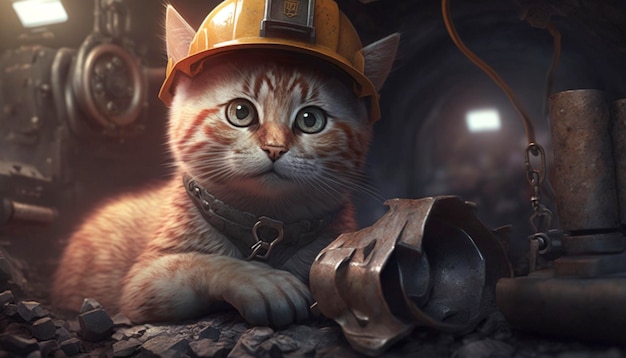 Mining engineer cat working job profession Generative Ai