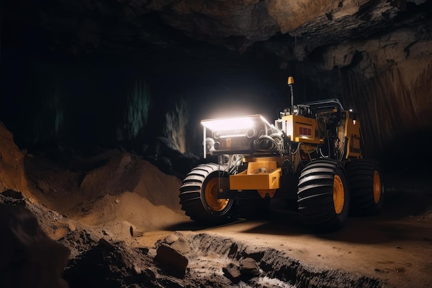 Mining robot extracting valuable materials from deep underground mine created with generative ai