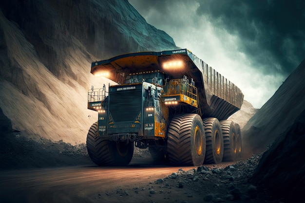 Mining truck carting coal at industry mineral exploitation site