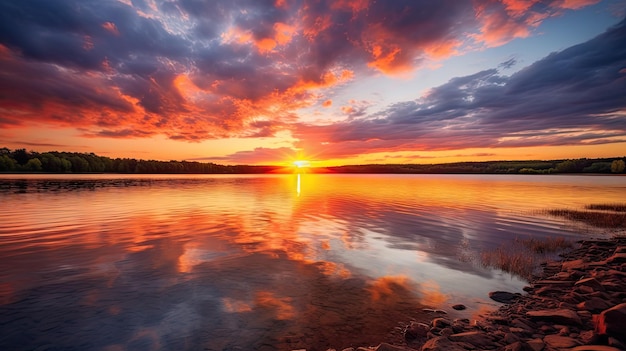 Minnesota Lake Sunset Breathtaking Sky and Water Colors Reflecting the Setting Sun