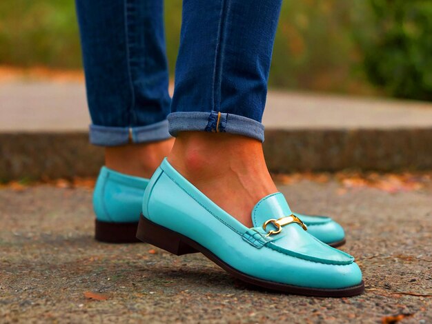 Photo mint blue leather loafers