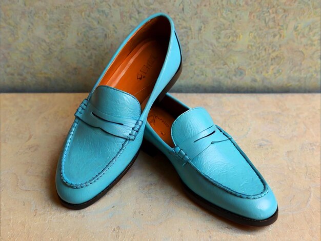 Photo mint blue leather loafers