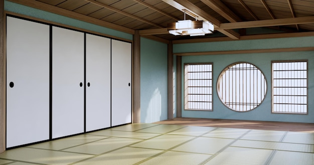 Mint Empty large hall Asia interior cleaning room zen style 3D rendering