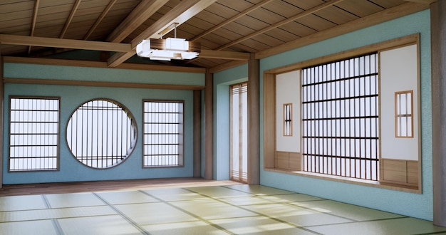 Mint Empty large hall Asia interior cleaning room zen style 3D rendering