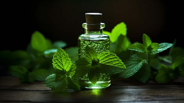 Mint essential oil in the bottle