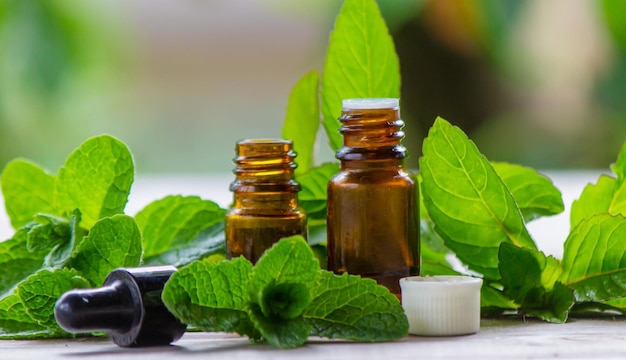 The mint extract in a small jar