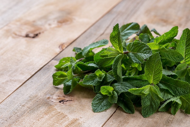 Mint, fresh, background, wood, food