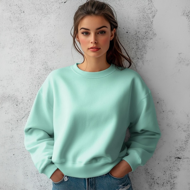 Photo mint green color blank sweatshirt mock up in front view on white background