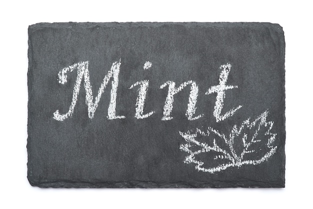 Photo mint handwritten inscription sign on chalk board