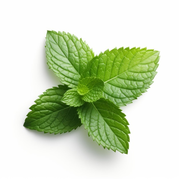 Mint Leaf On White Background High Detailed Isolated Image