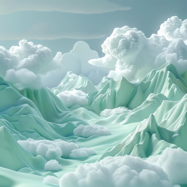 Mint and Turquoise Clouds over Green Hilly Landscape