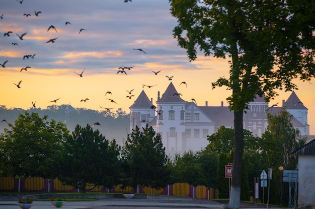 Mir castle Belarus in the morning