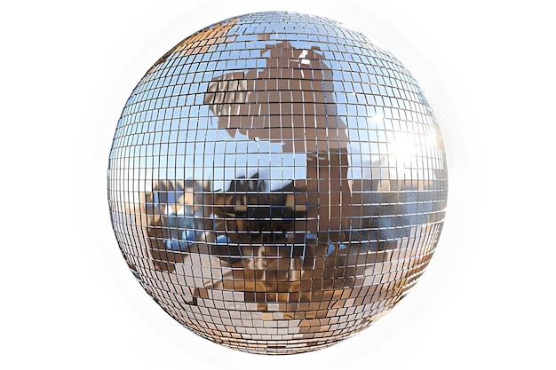 A mirror ball with a building in the background