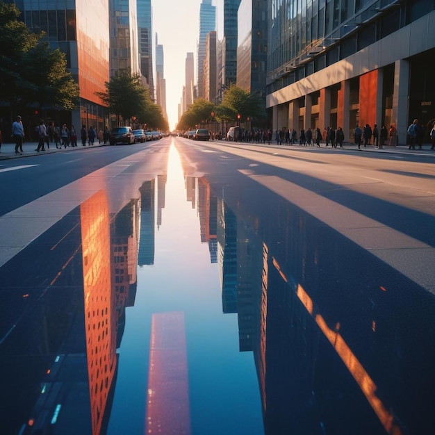 Mirror City Urban Street Reflections in a WaterFilled Cityscape