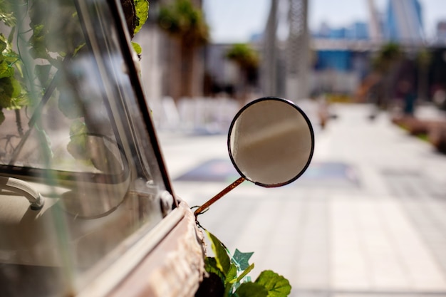 Mirror on a gray vintage car