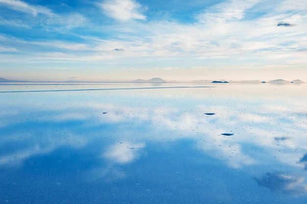 Mirror surface on the salt flat Salar de Uyuni, Altiplano, Bolivia