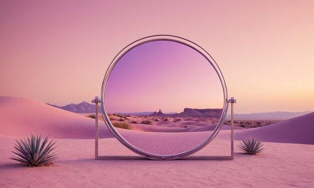 a mirror that has a desert landscape in the background