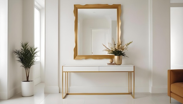 a mirror on a wall with a gold frame