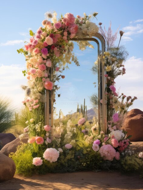 Photo a mirror with flowers and the word  flowers  on it