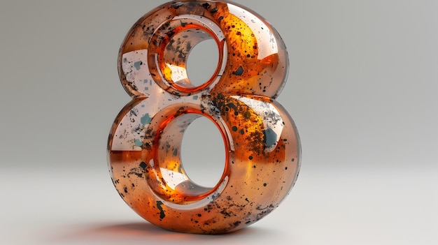 Mirrored Metallic Number 8 Sculpture in Orange and Chrome