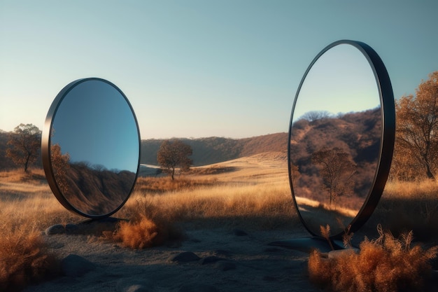 Mirrors on a landscape AI generated