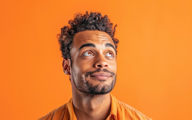 Mischievous Brazilian Man Isolated on Orange Background JPG Portrait image