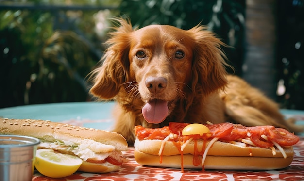 Mischievous dog caught in the act savoring a stolen hot dog with sheer delight Created with generative AI tools