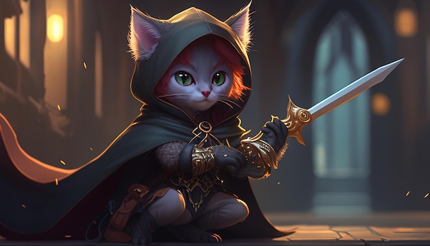 Mischievous kitten rogue digital art illustration Generative AI