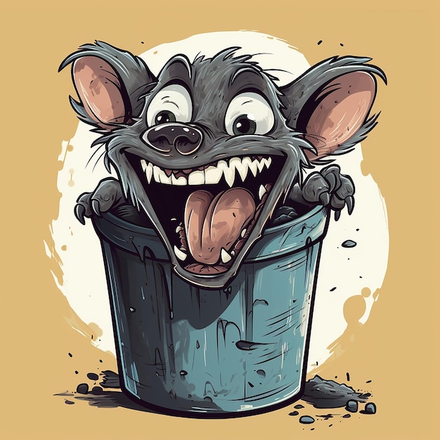 Photo mischievous rat out of a trash can