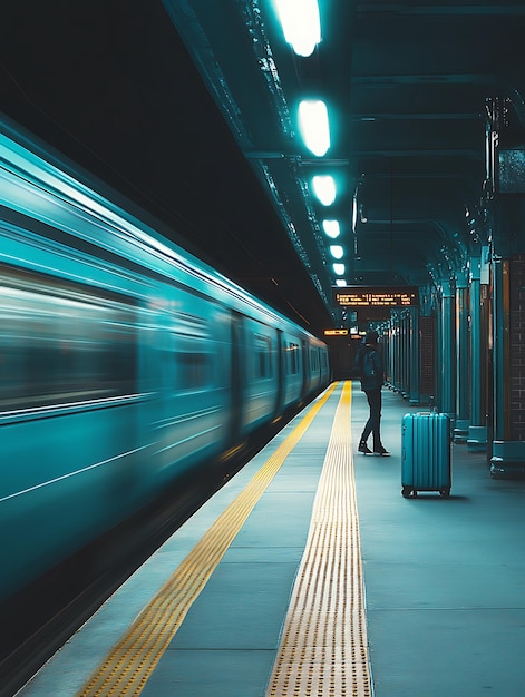 Missed Connection Turquoise Train Departs as Traveler Stands