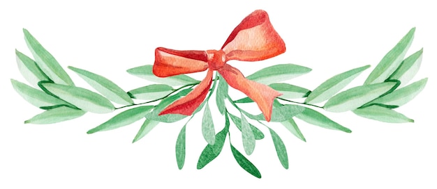 Mistletoe border with bow watercolor